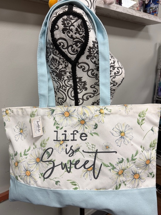 Giftcraft Handbags - Life Is Sweet Floral Canvas Tote in Light Blue